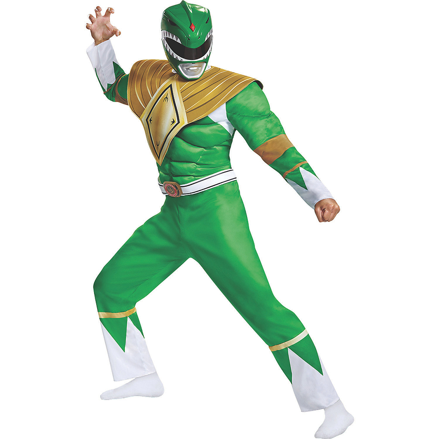 Disguise Mens Power Rangers Classic Green Ranger Muscle Costume - Size Large/X Large
